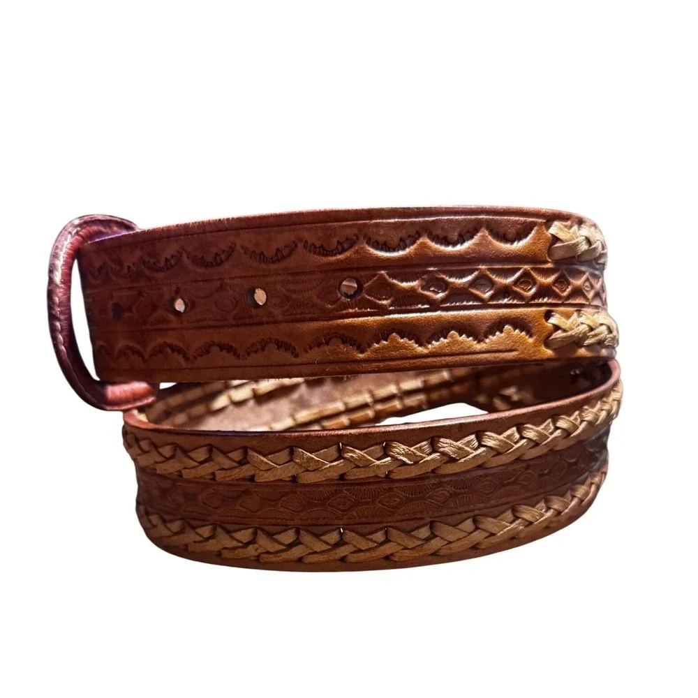 Vintage Alatorre Tooled Leather Belt Wove inlay Western Mexico 33
